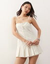 【送料無料】 モンキ レディース ワンピース トップス Monki cotton dropped waist mini dress with pleated skirt in white White