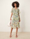 【送料無料】 ホープ&アイビー レディース ワンピース トップス Hope & Ivy midi tea dress with peplum waist in green print Green Multi