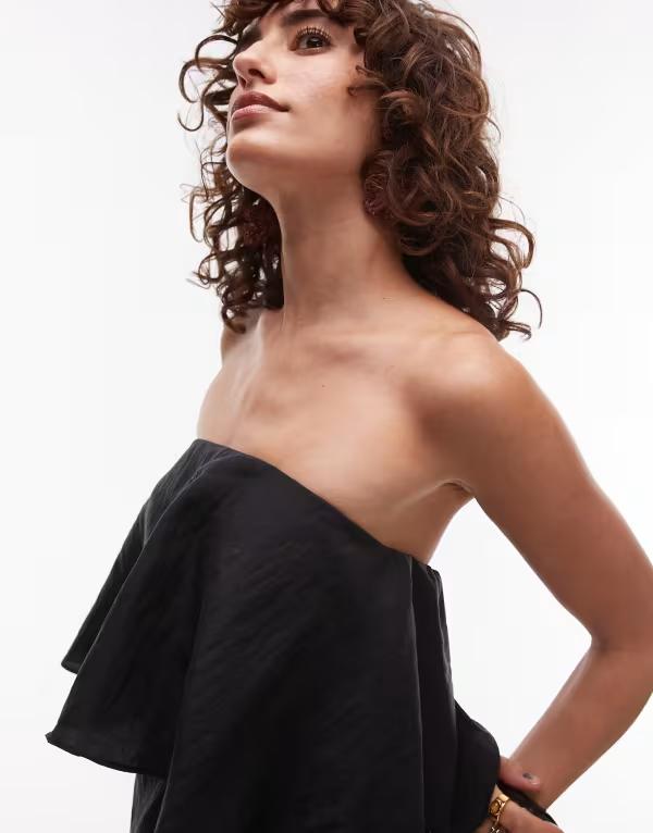 マンゴ レディース トップス ワンピース ミニワンピース ミニ オーバーレイ Mango frill overlay mini dress with detachable strap Black ブラック