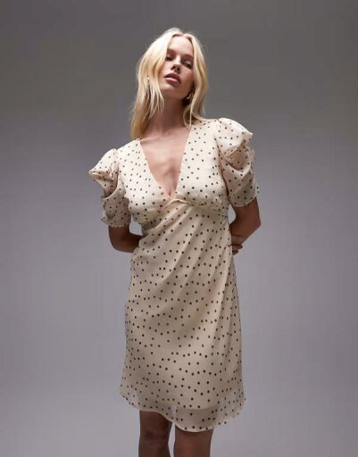 【送料無料】 トップショップ レディース ワンピース トップス Topshop pinned sleeve mini tea dress in ecru polka dot Multi 【送料無料】 トップショップ レディース ワンピース トップス Topshop pinned sleeve mini tea dress in ecru polka dot Multi