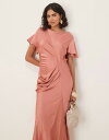 【送料無料】 エイソス レディース ワンピース トップス ASOS DESIGN satin flutter sleeve maxi dress in dusky rose Dusky rose(4)