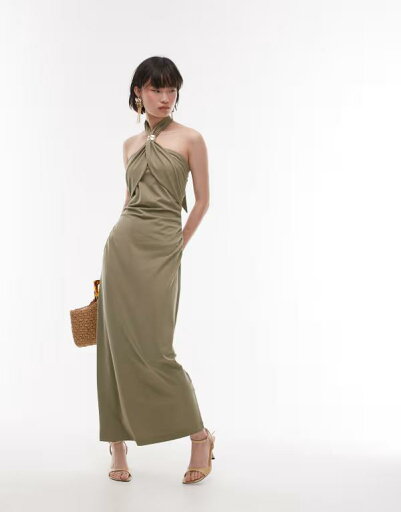 【送料無料】 アンドアザーストーリーズ レディース ワンピース トップス & Other Stories jersey maxi dress with metallic clasp halter neck in khaki green Khaki 【送料無料】 アンドアザーストーリーズ レディース ワンピース トップス & Other Stories jersey maxi dress with metallic clasp halter neck in khaki green Khaki
