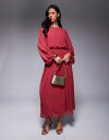 【送料無料】 エイソス レディース ワンピース トップス ASOS DESIGN chiffon shirred waist maxi dress in deep cherry Deep cherry(4)