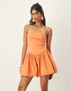 【送料無料】 マンゴ レディース ワンピース トップス Mango cotton mix bandeau drop waist bubble hem mini dress in orange ORANGE