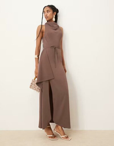 【送料無料】 エイソス レディース ワンピース トップス ASOS DESIGN high neck draped skirt detail midi dress in chocolate brown Chocolate 【送料無料】 エイソス レディース ワンピース トップス ASOS DESIGN high neck draped skirt detail midi dress in chocolate brown Chocolate