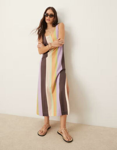 【送料無料】 エイソス レディース ワンピース トップス ASOS DESIGN scoop neck cotton linen midi dress in stripes Stripe 【送料無料】 エイソス レディース ワンピース トップス ASOS DESIGN scoop neck cotton linen midi dress in stripes Stripe