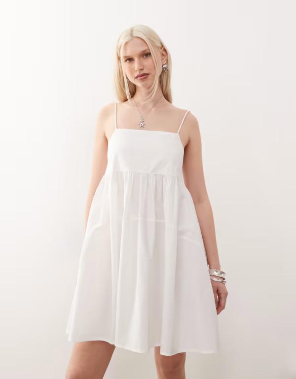 【送料無料】 コルージョン レディース ワンピース トップス COLLUSION cami mini smock dress in white WHITE