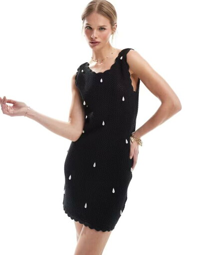 【送料無料】 フォース&レックレス レディース ワンピース トップス 4th & Reckless crochet pearl embellished scallop trim mini beach dress in black Black 【送料無料】 フォース&レックレス レディース ワンピース トップス 4th & Reckless crochet pearl embellished scallop trim mini beach dress in black Black
