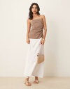 【送料無料】 エイソス レディース ワンピース トップス ASOS DESIGN bandeau midi dress with poplin skirt in mocha and white Multi