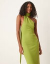 【送料無料】 エイソス レディース ワンピース トップス ASOS DESIGN ribbed one-shoulder neck scarf midi dress in olive GREEN(4)
