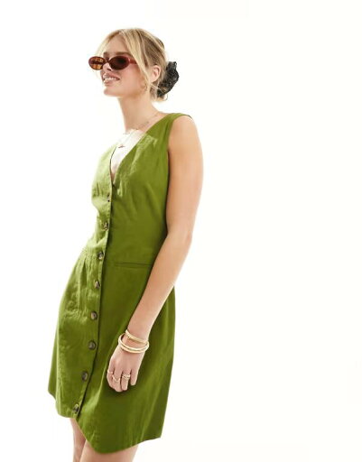 【送料無料】 エイソス レディース ワンピース トップス ASOS DESIGN Mini button up linen blend vest dress in khaki Khaki 【送料無料】 エイソス レディース ワンピース トップス ASOS DESIGN Mini button up linen blend vest dress in khaki Khaki