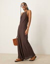【送料無料】 エイソス レディース ワンピース トップス ASOS DESIGN linen mix racer maxi sundress in bitter chocolate Bitter chocolate