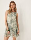 【送料無料】 エイソス レディース ワンピース トップス ASOS DESIGN drop waist chiffon mini dress in green abstract print GREEN ABSTRACT PRINT