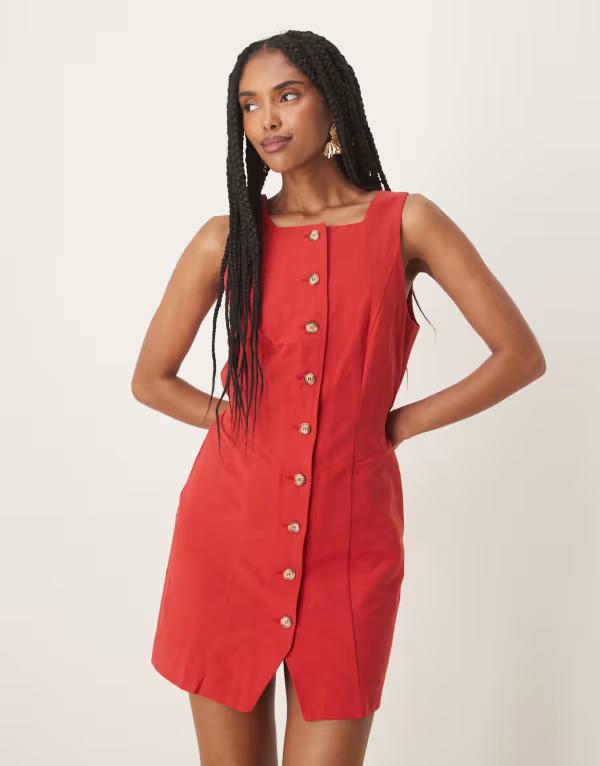 【送料無料】 ノーバディーズ チャイルド レディース ワンピース トップス Nobody's Child Peri square neck button up mini dress in rust Rust