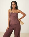 【送料無料】 エイソス レディース ジャンプスーツ トップス ASOS DESIGN bandeau top linen look cotton jumpsuit in chocolate Chocolate