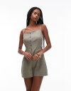 【送料無料】 トップショップ レディース ジャンプスーツ トップス Topshop linen button down romper in khaki khaki