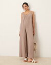 【送料無料】 エイソス レディース ジャンプスーツ トップス ASOS DESIGN double cloth plait tie detail scoop neck jumpsuit in taupe Taupe