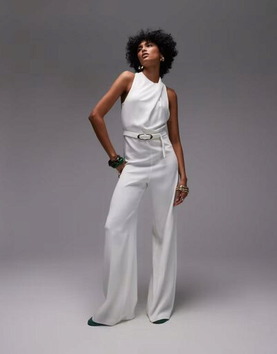 【送料無料】 マンゴ レディース ジャンプスーツ トップス Mango high neck draped jumpsuit with gold belt in off white WHITE 【送料無料】 マンゴ レディース ジャンプスーツ トップス Mango high neck draped jumpsuit with gold belt in off white WHITE