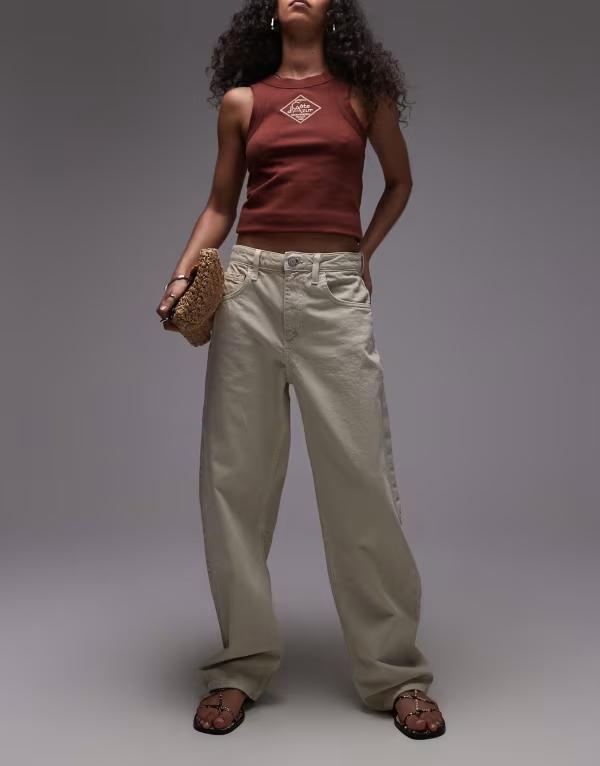 マンゴ レディース ボトムス デニムパンツ コットン ジーンズ Mango cotton barrel jeans in stone STONE ストーン