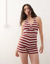 【送料無料】 コルージョン レディース ジャンプスーツ トップス COLLUSION stripe halter romper in red Red stripe