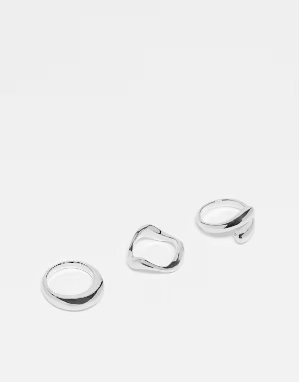 エイソス レディース アクセサリー リング ミニ ASOS DESIGN 3-pack rings with mixed minimal designs tone Silver シルバー(4)