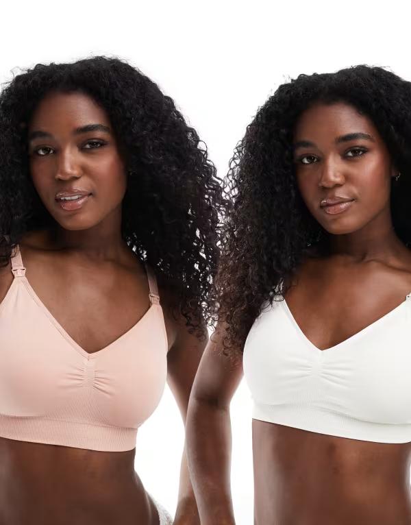 【送料無料】 ママライシアス レディース ブラジャー アンダーウェア Mamalicious Maternity nursing bra 2-pack in white and pink Snow White
