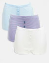 【送料無料】 エイソス レディース ブリーフパンツ アンダーウェア ASOS DESIGN 3 pack boxers in blue & cream poin...