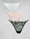【送料無料】 エイソス レディース ブリーフパンツ アンダーウェア ASOS DESIGN 3 pack lace tanga thong in black w...