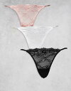 【送料無料】 エイソス レディース ブリーフパンツ アンダーウェア ASOS DESIGN Curve 3 pack lace tanga thongs in ...