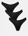 【送料無料】 エイソス レディース ブリーフパンツ アンダーウェア ASOS DESIGN 3 pack cotton thong in black Black