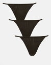 【送料無料】 ウィークデイ レディース ブリーフパンツ アンダーウェア Weekday ribbed thong 3-pack in dark brown Da...