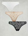 【送料無料】 エイソス レディース ブリーフパンツ アンダーウェア ASOS DESIGN 3 pack all over lace thongs in bla...