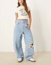 エイソス レディース ボトムス デニムパンツ 軽量 Bleach ASOS DESIGN high rise barrel jeans with rips in light wash