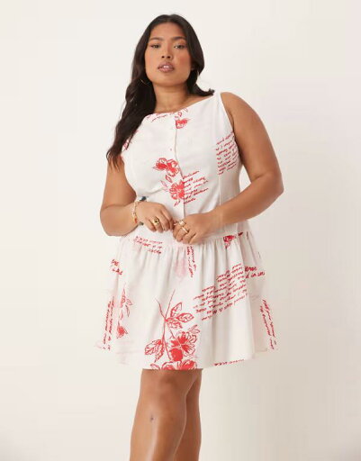 【送料無料】 エイソス レディース ワンピース トップス ASOS DESIGN Curve slash neck button down dropped waist mini dress in red floral print Red Floral Print 【送料無料】 エイソス レディース ワンピース トップス ASOS DESIGN Curve slash neck button down dropped waist mini dress in red floral print Red Floral Print