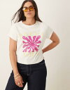 【送料無料】 エイソス レディース Tシャツ トップス ASOS DESIGN Curve baby tee with purple flower graphic in cream CREAM