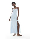 【送料無料】 ミスセルフフリッジ レディース ワンピース トップス Miss Selfridge cheesecloth maxi corset dress with ribbon trims in blue Light blue(4)