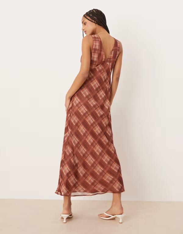 エイソス レディース トップス ワンピース Vネック タイディテール プリント ミディ ASOS DESIGN v neck midi slip dress with bust tie detail in plaid print CHECK PRINT チェック
