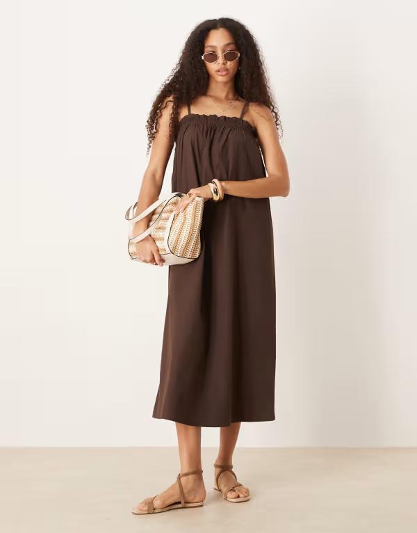 エイソス レディース トップス ワンピース マキシワンピース マキシ ASOS DESIGN trapeze cami maxi dress in chocolate Chocolate チョコレート