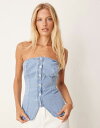 エイソス レディース トップス シャツ 軽量 デニム Bleach ASOS DESIGN denim bandeau top with button detail in light wash