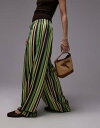 【送料無料】 トップショップ レディース カジュアルパンツ ボトムス Topshop linen mix balloon pants in green variegated stripe GREEN