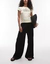 【送料無料】 トップショップ レディース カジュアルパンツ ボトムス Topshop textured wide leg pants in black Black(4)