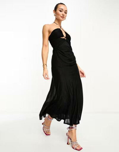 【送料無料】 エイソス レディース ワンピース トップス ASOS DESIGN halterneck mesh midi dress with godets in black black 【送料無料】 エイソス レディース ワンピース トップス ASOS DESIGN halterneck mesh midi dress with godets in black black