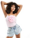 【送料無料】 オンリー レディース ベスト トップス ONLY ribbed tank top with rose detail in pink Pirouet...