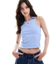 【送料無料】 ピーシーズ レディース ベスト トップス Pieces ribbed racer neck top in blue BLUE