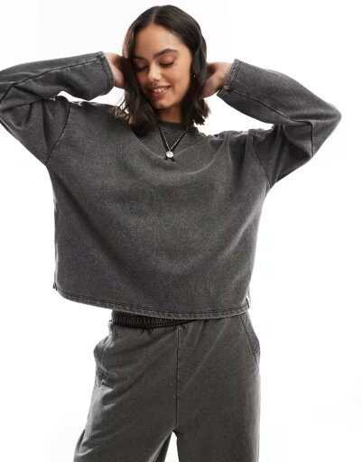 【送料無料】 オンリー レディース パーカー・スウェット アウター ONLY crew neck sweatshirt in washed gray - part of a set Black 【送料無料】 オンリー レディース パーカー・スウェット アウター ONLY crew neck sweatshirt in washed gray - part of a set Black
