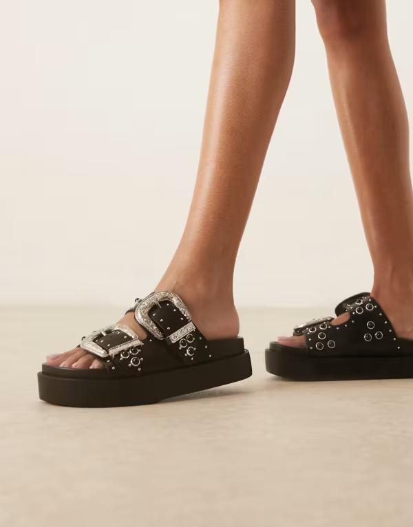 エイソス レディース シューズ サンダル ASOS DESIGN Forward western buckle chunky footbed sandals ..