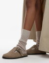 【送料無料】 トップショップ レディース サンダル シューズ Topshop Annie leather buckle clogs in taupe suede Taupe suede