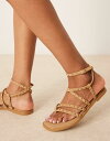 【送料無料】 エイソス レディース サンダル シューズ ASOS DESIGN Fierce strappy studded sandals in taupe STONE