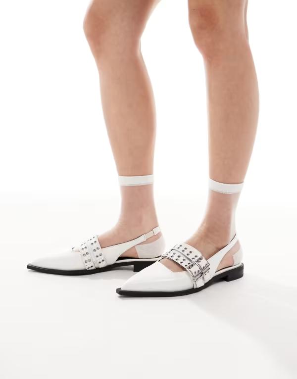 レイド レディース シューズ パンプス RAID Ichika slingback flats with buckles patent WHITE CRINKLE PATENT ホワイト