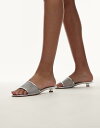 【送料無料】 マンゴ レディース サンダル シューズ Mango micro heel mesh mule sandals in silver SILVER